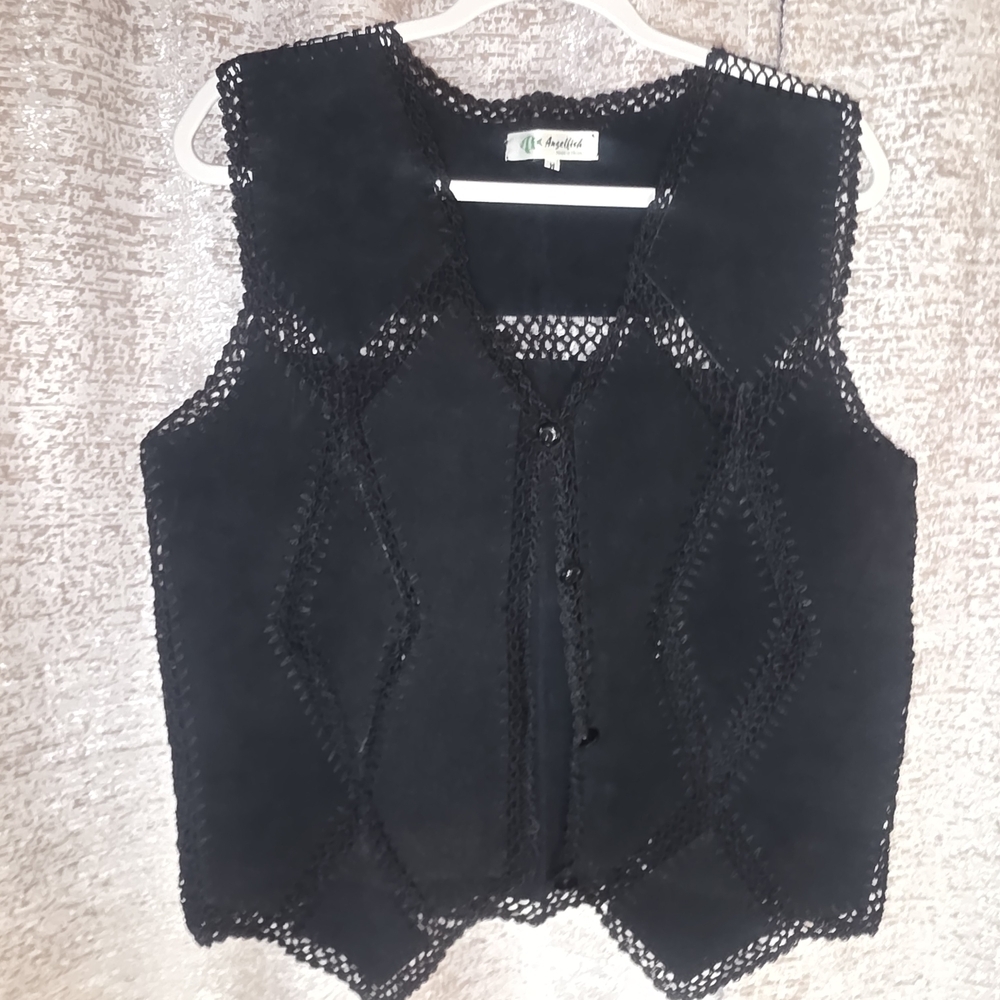 Black Crochet Trim Vest